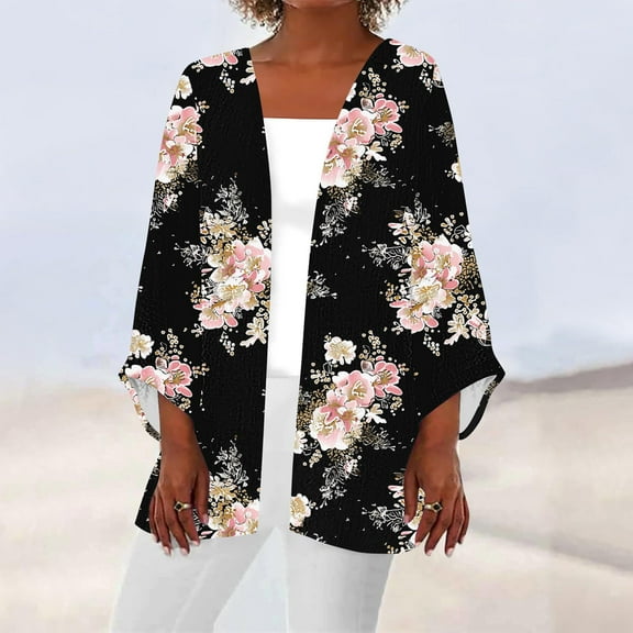 Sakmal Lightweight Womens Coats Long Sleeve Sleeve Casual Black Cardigan Loose Fit Flowy Floral Jackets for Girls