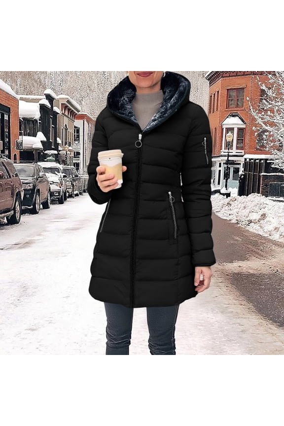 Long Coats for Women Fleece Puffer Oversized Outerwear Down Jackets Black Quilted Parka Waterproof Hooded Coats for Women