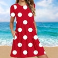thumbnail image 1 of Sakmal Long Dresses for Women Red Crew Neck Loose Fit Polka Dot Tiered Short Sleeve with Pocket Sundress, 1 of 6