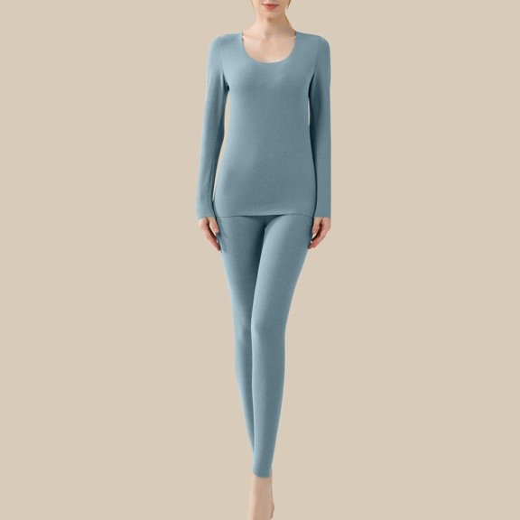Sakmal Long Johns Womens Thermal Underwear Set Pajama Set Blue for Cold Weather Ladies Base Layer Sizes M-3XL