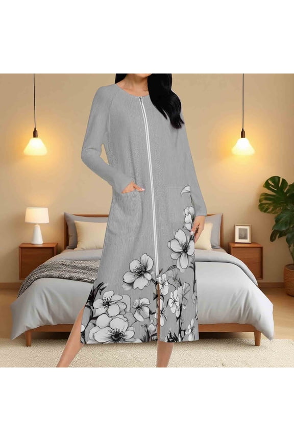 Long Length Women Robes Plus Size Zip Front Satin Sleepwear for Women Soft Womens Robe with Pockets