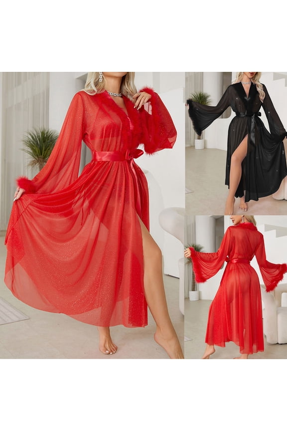 Long Length Womens Robes Sheer Bathrobe for Women Black Ladies Robe