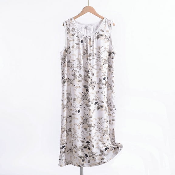 Sakmal Long Moo Moo Tank Nightgown for Women Cute Plus Size White Sleepshirt Floral Sleeveless Sleep Tanks for Women