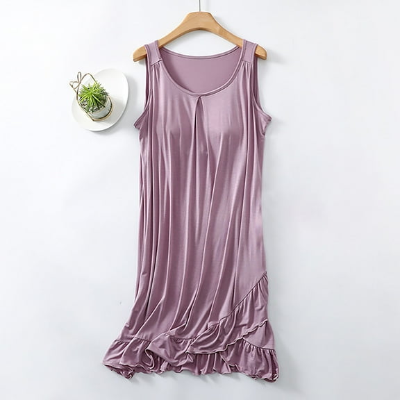 Sakmal Long Moomoo Womens Plus Size Comfy Purple Cotton Night dress Solid Sleeveless Sleep Tanks for Women