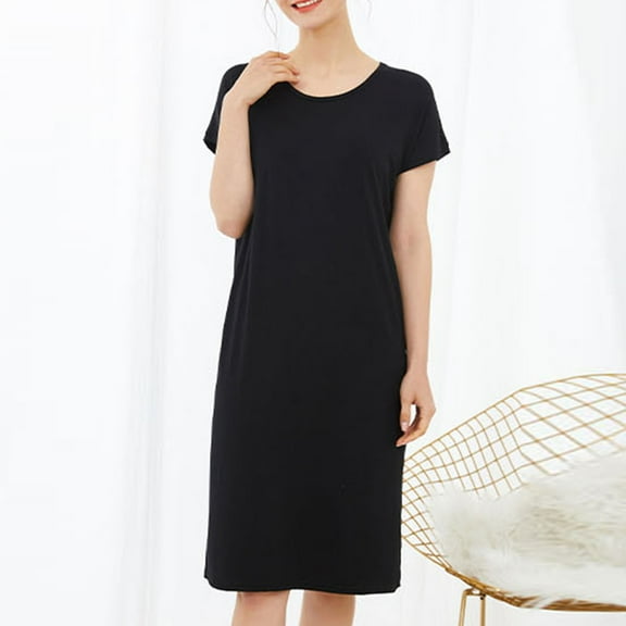 Sakmal Long Nightgowns Women Plus Size Cotton Comfy Black House Dress Short Sleeve Solid Nightgowns for Women