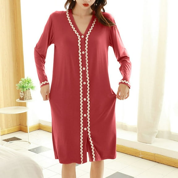 Sakmal Long Robes for Women Plus Size Cotton Bathrobe for Women Cute Red Women's Robe M