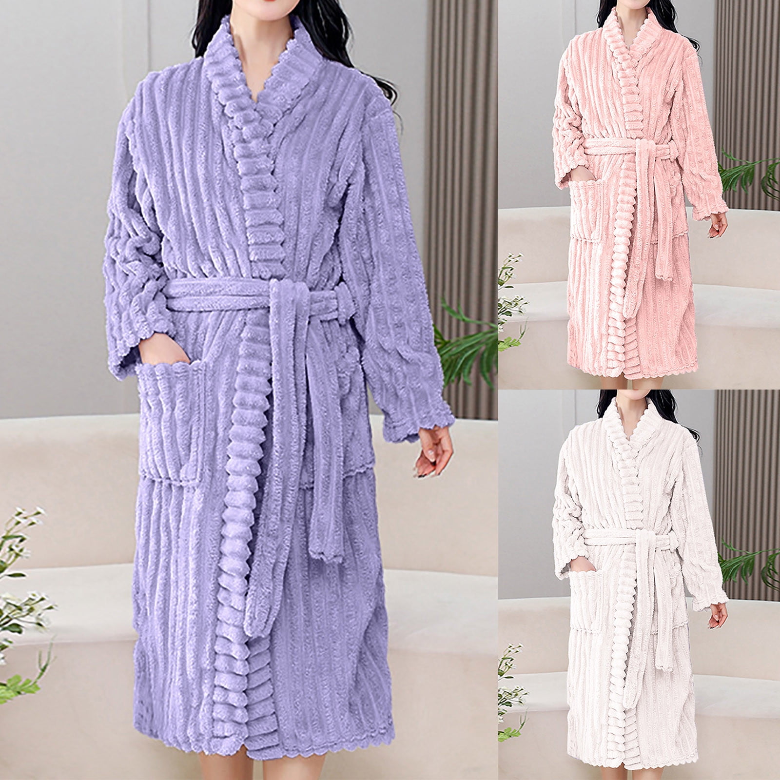 Sakmal Long Robes for Women with Hood Fluffy Fleece Flannel Sleepwear ...