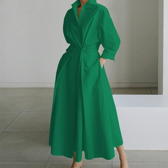 Sakmal Long Shirt Dresses for Women Trendy Semi Formal Green Dress A Line Long Sleeve Dresses