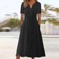 thumbnail image 1 of Sakmal Long Shirt dresses for Women 2025 V Neck Short Sleeve Black Dresses ,Sizes S-2XL, 1 of 5