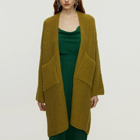 Sakmal Long Sleeve Coats for Women Plus Size Green Casual Solid Sweater Loose Fit Knit Jackets for Women