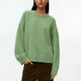 thumbnail image 1 of Sakmal Long Sleeve Fall Sweaters Women Knit Pullover Tops Green Crew Neck Casual Sweaters for Women, 1 of 7