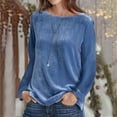 thumbnail image 1 of Sakmal Long Sleeve Ladies Tops and Blouses Blue Velvet Solid Crew Neck T-Shirts Womens Shirts for Summer, 1 of 5