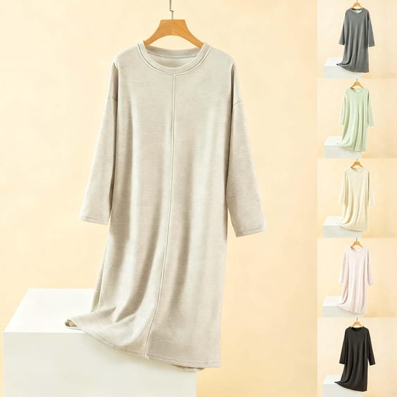 Sakmal Long Sleeve Moo Moos for Women Plus Size Nightshirt Beige Nightgowns for Ladie Free Size