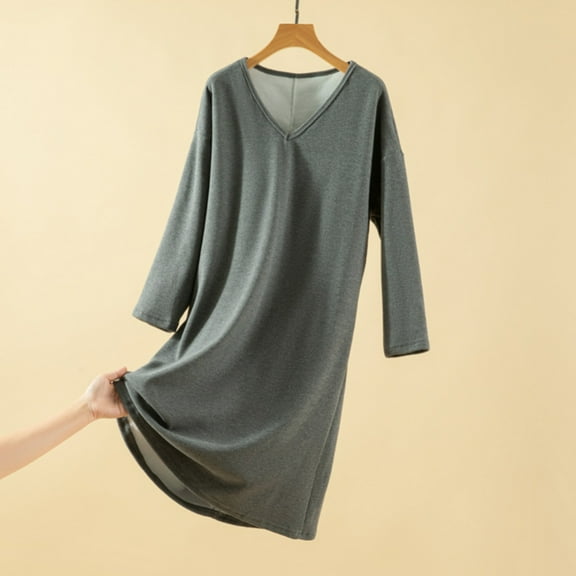 Sakmal Long Sleeve Nightgowns for Women Fleece Flannel Plus Size Night Dress Gray Women's Nightgown Free Size