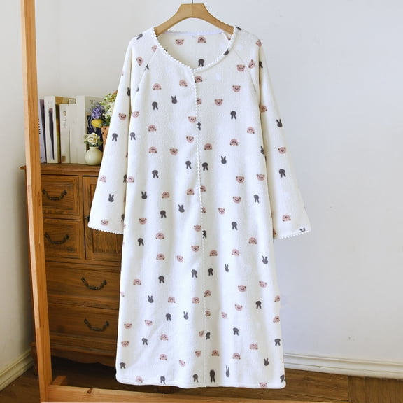 Sakmal Long Sleeve Pajama Tops Women Pullover Fleece Fuzzy Flannel Nightgown V-Neck Beige Nightgown for Women XL