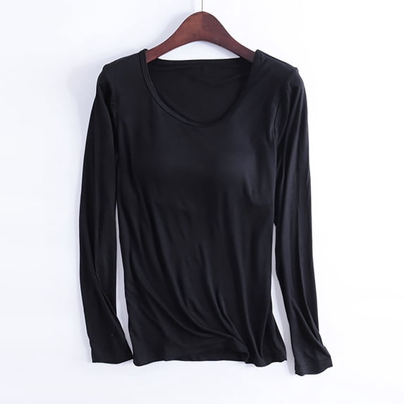 Sakmal Long Sleeve Pajama Tops for Women Cotton Plus Size Pullover Shirts Crew Neck Black Shirts for Women 4XL