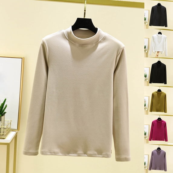 Sakmal Long Sleeve Pajama Tops for Women Pullover Sleepwear Crew Neck Beige Sleepwear for Women L