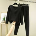 thumbnail image 1 of Sakmal Long Sleeve Pajamas for Women Black Winter Long Johns Cotton Lounge Set Crew Neck Solid Pjs Sets for Women, 1 of 5