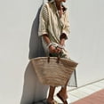 thumbnail image 1 of Sakmal Long Sleeve Summer Dresses Long Shirt Dress V Neck Striped Beige Dresses ,Sizes S-2XL, 1 of 6