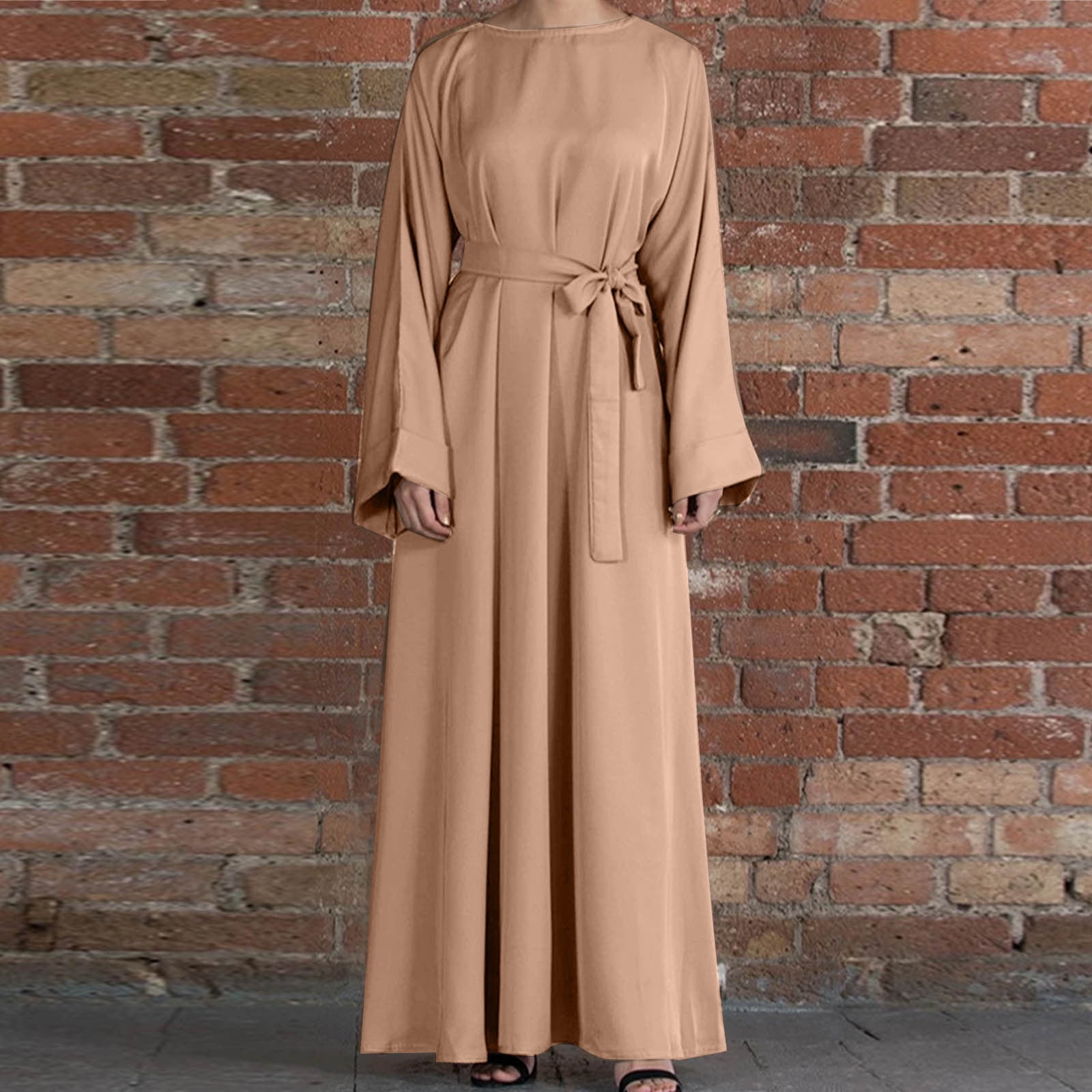 Sakmal Long Sleeve Summer Dresses for Women 2024 Crew Neck Solid