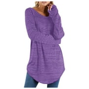 Sakmal Long Sleeve Summer Tops for Women 2024 Purple Crew Neck Striped Tunic Ladies Shirts $5