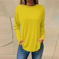 thumbnail image 1 of Sakmal Long Sleeve Summer Tops for Women 2024 Yellow Solid Crew Neck Tunic Womens T Shirts, 1 of 3
