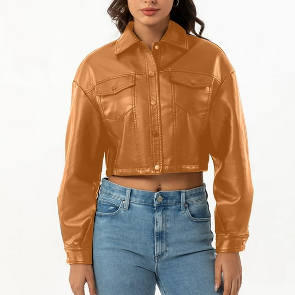 Sakmal Long Sleeve Women'S Coats and Jackets On Sale Casual Yellow Solid Button Down Leather Ladies Jackets