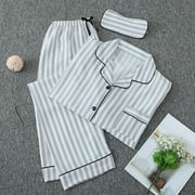 Sakmal Long Sleeve Womens Pajama Sets Gray Striped 2 Piece Button Down Nightwear Tops for Ladies