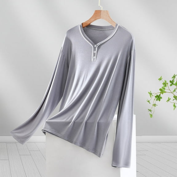 Sakmal Long Sleeve Womens Pajama Tops Plus Size Pullover Cotton Loungewear Crew Neck Gray Loungewear for Women L