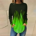 thumbnail image 1 of Sakmal Long Sleeve Womens Plus Size Tops Green Crew Neck Graphic Flame Tunic Plus Size Ladies Shirts, 1 of 5