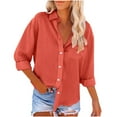 thumbnail image 1 of Sakmal Long Sleeve Womens Tops Orange Collared Button Solid Blouses Ladies Shirts and Tops, 1 of 5
