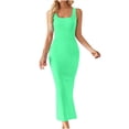 thumbnail image 1 of Sakmal Long Summer Dresses Green Square Neckline Sleeveless Solid Slim Sexy Bodycon Dress, 1 of 5