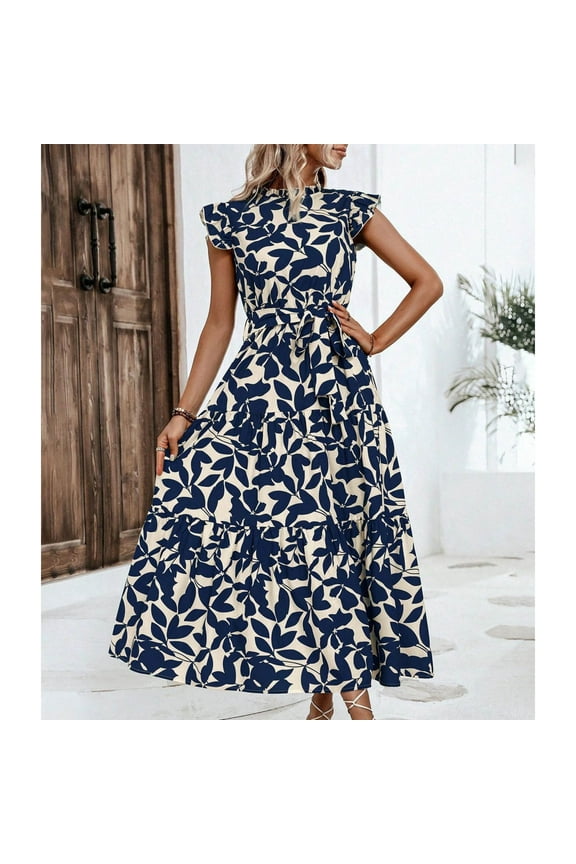 Long Summer Dresses for Women 2025 Sundress Blue Tea Party Empire Waist Dress A Line Floral Puff SLeeve Dresses with Pockets