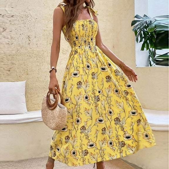 Sakmal Long Summer Dresses for Women 2025 Sundress Yellow Derby Elegant Dress Floral Sleeveless Dresses
