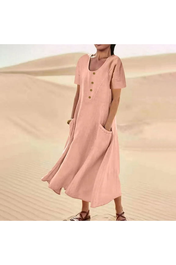 Long Women Dresses Shift Dress Loose Button Casual Sequin Print Short Sleeve Plus Size Summer Dresses