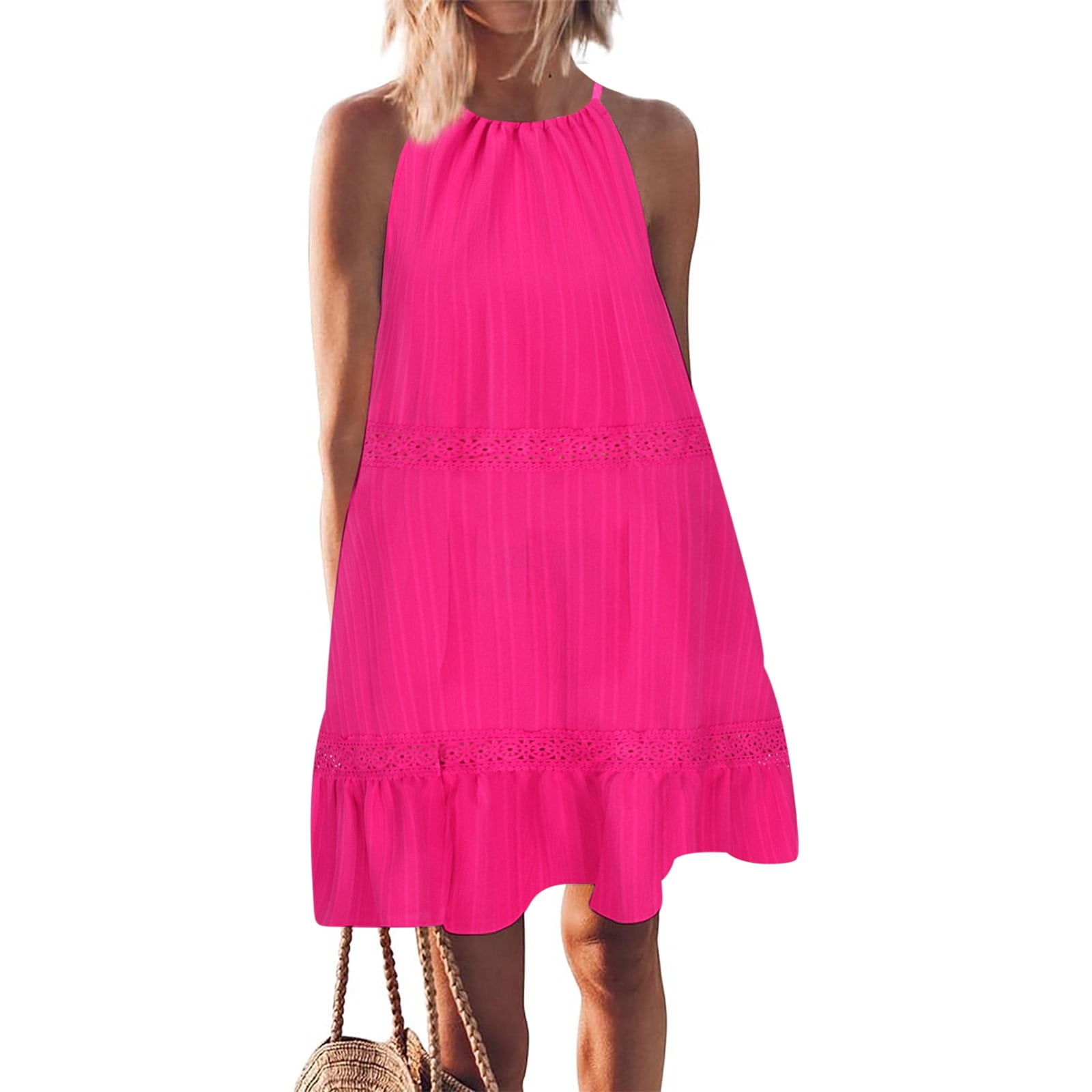 Sakmal Loose Fit Dresses for Women 2024 Solid Basic Comfy Pink Comfort ...