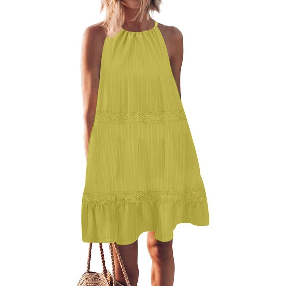 Sakmal Loose Fit Summer Dresses for Women Under $10 Comfy Solid Basic Sleeveless Yellow Comfort Fit Maxi Shift Dress