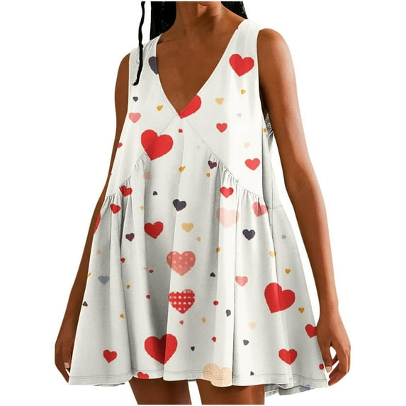 Sakmal Loose Fit Summer Dresses for Women Pleated Graphic Sleeveless Pink Comfort Fit Mini Slip Dress