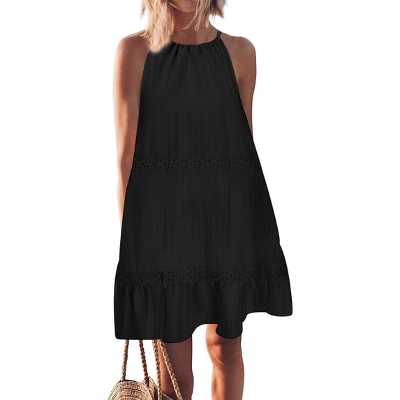 Sakmal Loose Fit Sun Dresses for Women 2024 Solid Basic Comfy Sleeveless Black Comfort Fit Maxi Shift Dress