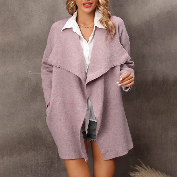 Sakmal Loose Women Cardigan Sweater Fashion Open Front Tunic Cardigan Long Purple Sweater Coat