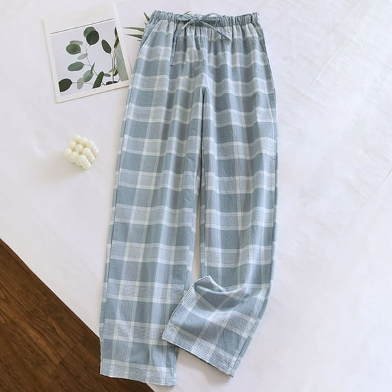Sakmal Lounge Pants for Women Cotton Plus Size Plaid Sleepwear Lightweight Green Ladies Sleep Pants with Pockets