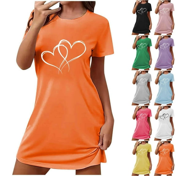 Sakmal Love Moomoo Womens Nightgowns Short Sleeve Lightweight Valentines Plus Size Pajama Sleep Dress Short Heart Print Womens Nightgown L
