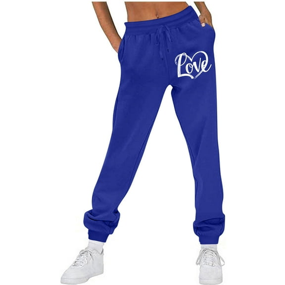 Sakmal Valentines Sweatpants Women Baggy Love Fleece Lined Joggers Pants Heart Print Spring Blue Running Jogger Pants for Women XL