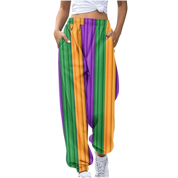 Sakmal Mardi Gras Womens Sweatpants Drawstring Carnival Plus Size Joggers Pants Graphic Purple 30" Inseam with Pockets Womens Sweatpants M