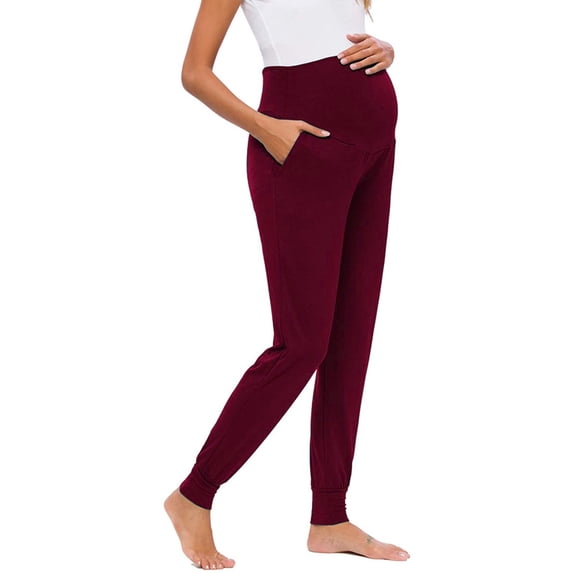 Sakmal Maternity Womens Leggings Buttery Soft Red Cotton High Waisted Yoga Pants Plus Size Long Solid Leggings