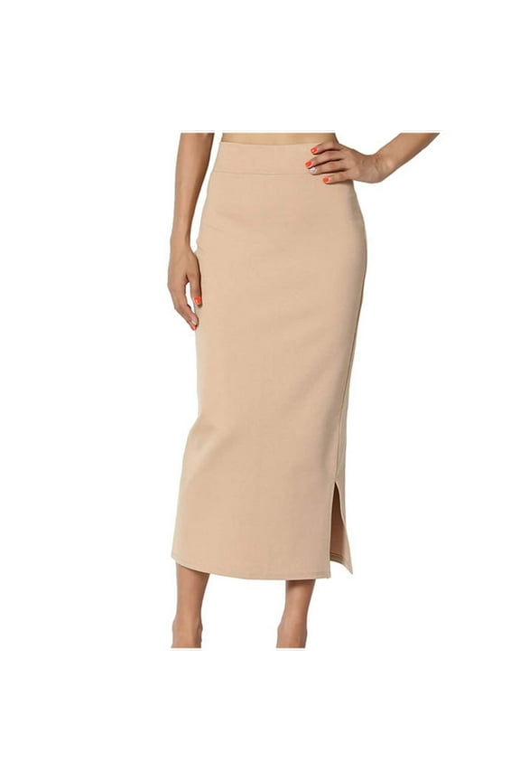 Maxi Skirts for Women Work Pencil Split Beige Solid Sheath Skirts for Women