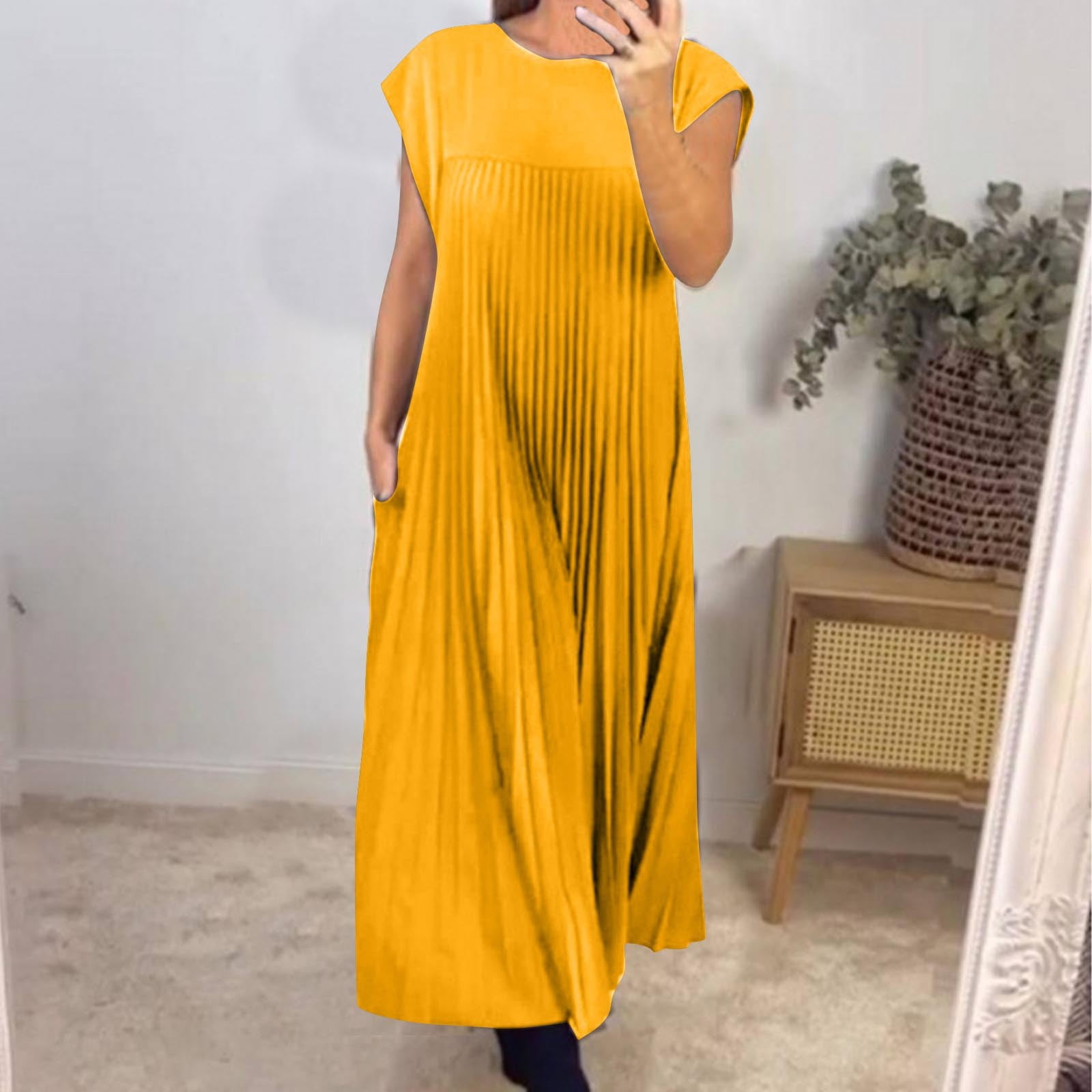 Sakmal Maxi Summer Dresses for Women 2025 Tank Pleated A Line Yellow ...