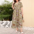 thumbnail image 1 of Sakmal Maxi Sun Dresses for Women 2024 V-Neck Gray Loose Fit Short Sleeve Floral Shift Dress, 1 of 6