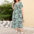 thumbnail image 1 of Sakmal Maxi Sundresses for Women 2024 Blue V-Neck Short Sleeve Loose Fit Floral Shift Dress, 1 of 6