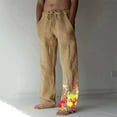 thumbnail image 1 of Sakmal Men'S Pants Khakis Beige Full Drawstring Cotton Graphic Linen Trendy Trouser for Men, 1 of 7